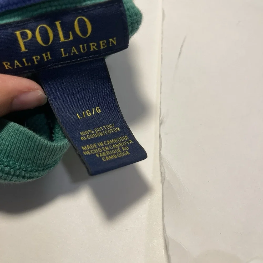 Polo Ralph Lauren Green L Waffle Knit Pullover Sweatshirt Top Casual Lounge